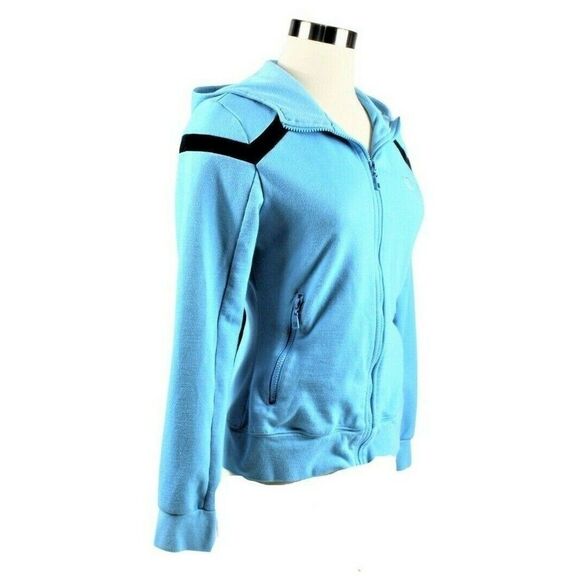 Jacket Hooded Athletic Full Zipper Front Side Zipper Pockets Blue Women’s Small - Picture 3 of 6